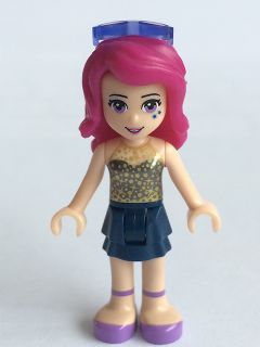 Livi, Dark Blue Layered Skirt, Gold Sequined Halter Top, Sunglasses